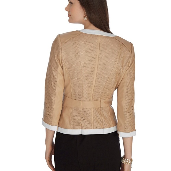 WHITE HOUSE BLACK MARKET 3/4 Sleeve Perforated Leather Jacket - Picture 3 of 11